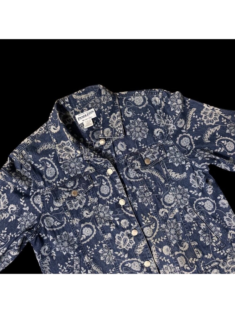 Pendleton Womens Paisley Denim Jacket Large Button Up Floral Bandana Print